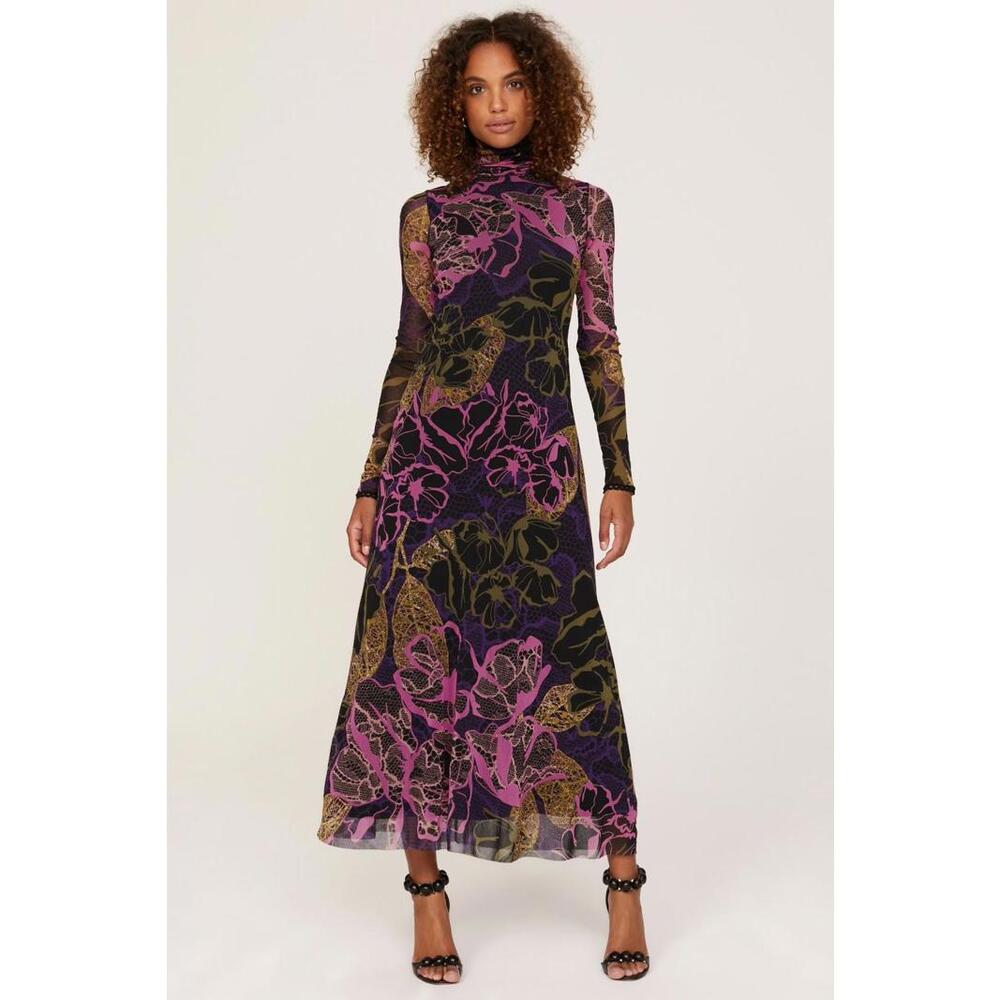 Fuzzi Pink Floral Mesh Abito Lungo Dress Size M
